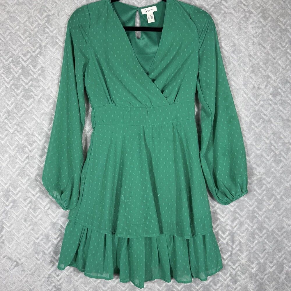 Anthropologie Japna Green Ruffle Mini Dress Small V-Neck Flowy Fairy Cottagecore